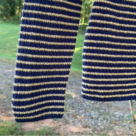 FRAME Off Shoulder Textured Wool Blend Sweater in Blue/Mustard Yellow - Picture 8 of 12